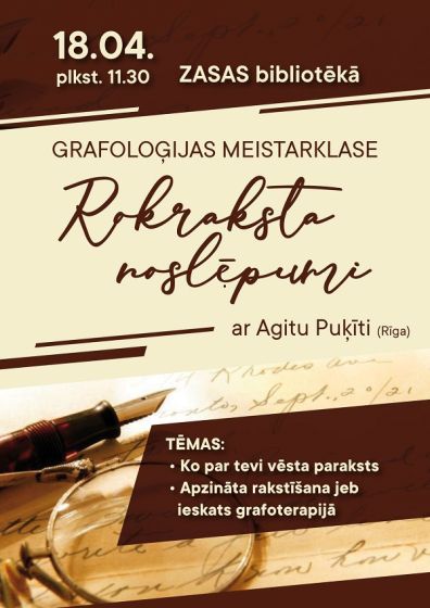Zasas bibliotēka 18.aprīlī pl. 11.30 aicina uz grafoloģijas meistarklasi