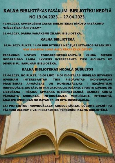Pasākumi Kalna bibliotēkā Bibliotēku nedēļas un Digitālās nedēļas laikā