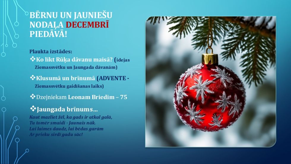 Bērnu un jauniešu nodaļa decembrī piedāvā!