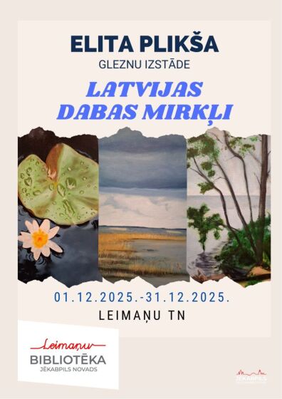 Leimaņu bibliotēka aicina uz Elitas Plikšas (Aknīste) gleznu izstādi