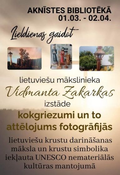Aknīstes bibliotēka aicina uz lietuviešu mākslinieka Vidmanta Zakarkas kokgriezumu izstādi