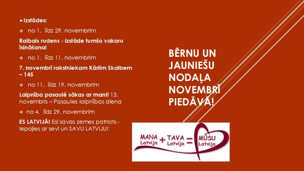 Bērnu un jauniešu nodaļa novembrī piedāvā!