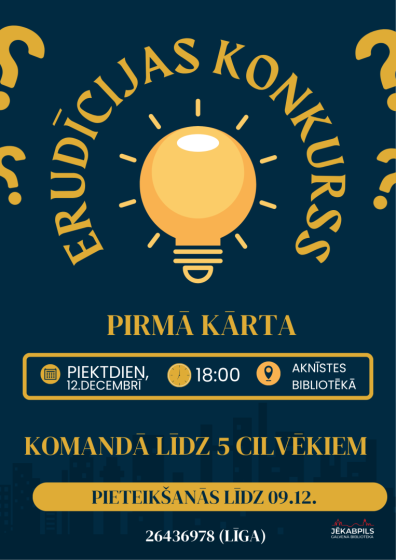Aknīstes bibliotēka aicina uz Erudīcijas konkursa 1.kārtu 