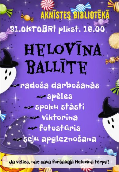 Aknīstes bibliotēka 31.oktobrī aicina uz Helovīna ballīti