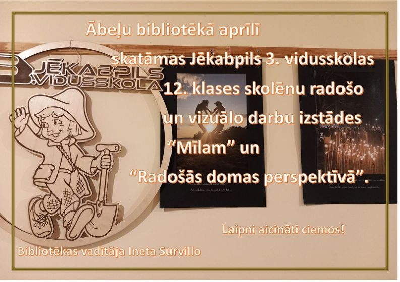 Ābeļu bibliotēkā aprīlī aicina uz radošo darbu izstādēm