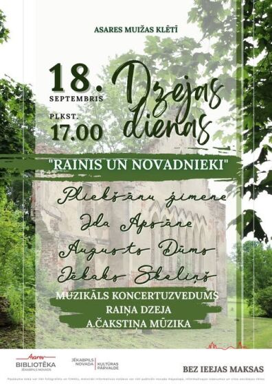 18.septembrī plkst. 17.00 Asares muižas klētī muzikāls koncertuzvedums 