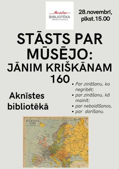 Aknīstes bibliotēka aicina uz informatīvu nodarbību par Aknīstē dzimušo Jāni Kriškānu