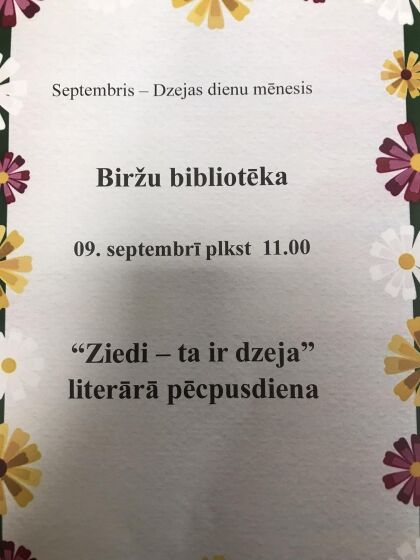 9.septembrī plkst. 11.00 Biržu bibliotēka aicina uz literāro pēcpusdienu 
