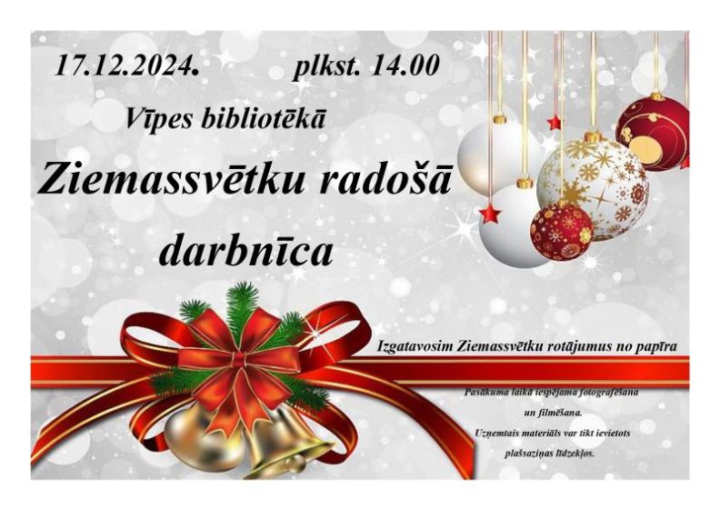 Vīpes bibliotēka aicina uz radošo darbnīcu 17.decembrī plkst. 14.00