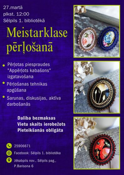 Sēlpils 1.bibliotēka 27.martā plkst. 12.00 aicina uz meistarklasi pērļošanā