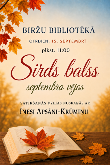 15.septembrī Inese Apsāne-Krūmiņa ciemosies Biržu un Elkšņu bibliotēkās