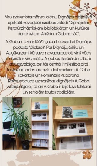 Dignājas bibliotēkā novembrī novadpētniecības izstāde, veltīta Alfrēdam Gobam - 135