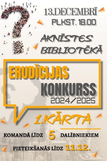 Aknīstes bibliotēkā 13.decembrī pl.18.00 Erudīcijas konkurss
