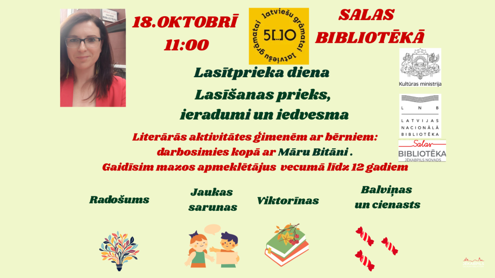 Salas bibliotēka 18.oktobrī plkst. 11.00 aicina uz Lasītprieka dienu!