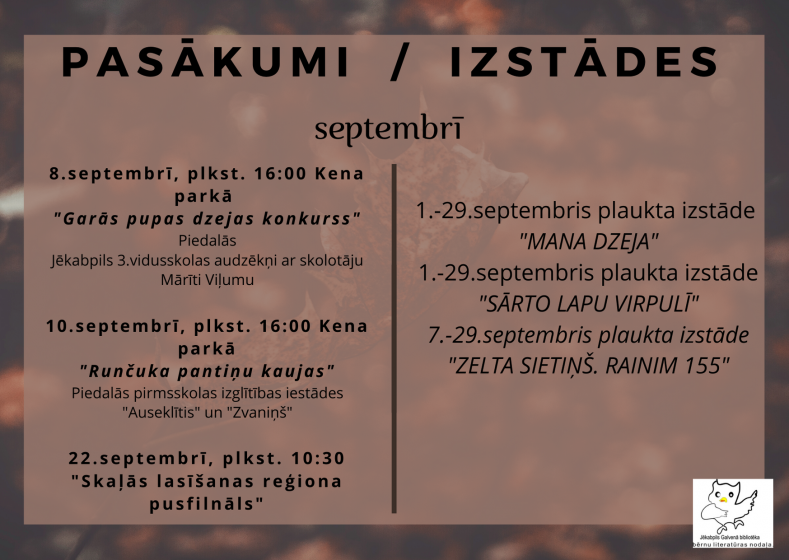 Pasākumi un izstādes septembrī