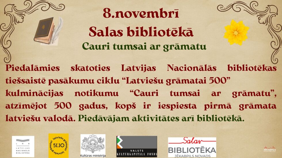 Salas bibliotēka 8.novembrī aicina uz pasākumu 