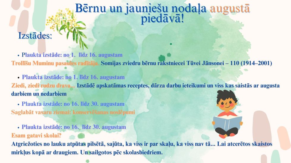 Augusta notikumi Bērnu un jauniešu nodaļā 