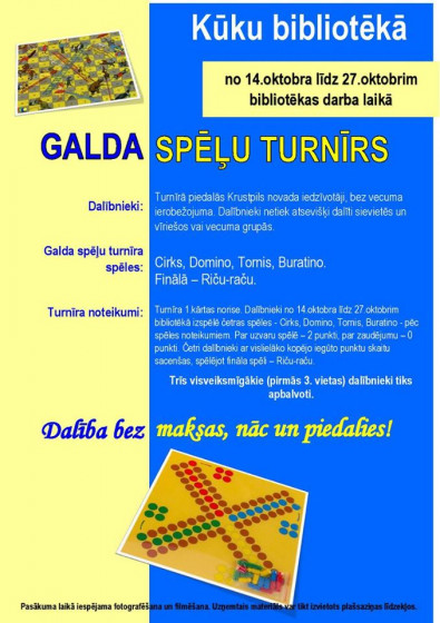 Galda spēļu turnīrs Kūku bibliotēkā