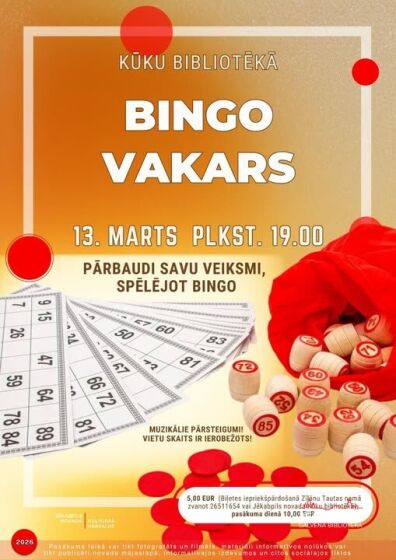 13.martā plkst. 19.00 Kūku bibliotēkā Bingo vakars