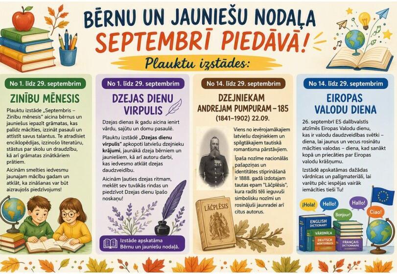 Bērnu un jauniešu nodaļa septembrī piedāvā!