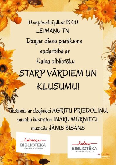 Leimaņu bibliotēka sadarbībā ar Kalna bibliotēku 10.septembrī aicina uz Dzejas dienu pasākumu 