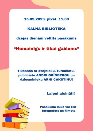 15. septembrī Dzejas dienām veltīts pasākums Kalna bibliotēkā