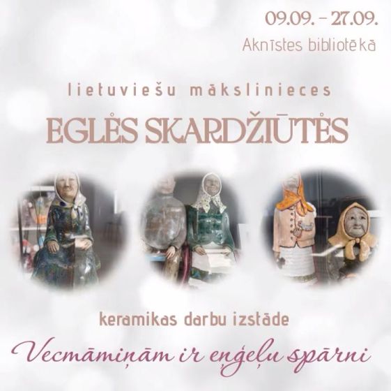 Līdz 27.septembrim Aknīstes bibliotēkā lietuviešu mākslinieces Ėglės Skardžiūtės keramikas figūru izstāde