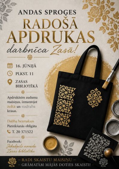 16.jūnijā plkst. 11.00 Zasas bibliotēkā Radošā apdrukas darbnīca