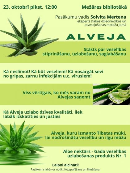 23. oktobrī plkst. 12:00 Mežāres bibliotēkā – stāsts par ALVEJU un par veselību
