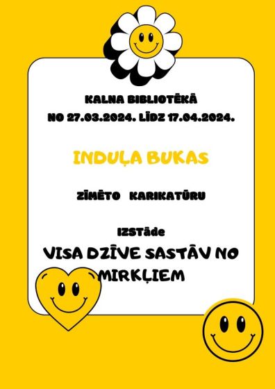 Kalna bibliotēka aicina uz Induļa Bukas karikatūras darbu izstādi 