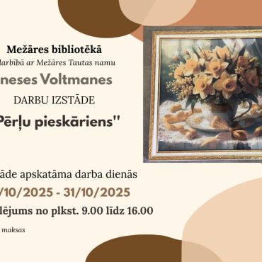 Mežāres bibliotēkā līdz 31.oktobrim Ineses Voltmanes darbu izstāde 