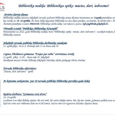 Bibliotēku nedēļa: Bibliotēkas spēks: mācies, dari, iedvesmo! 