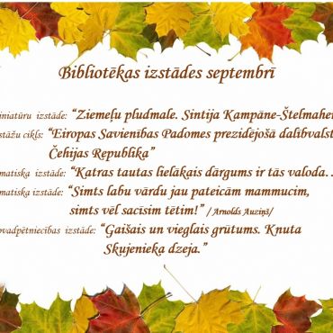Bibliotēkas izstādes septembrī