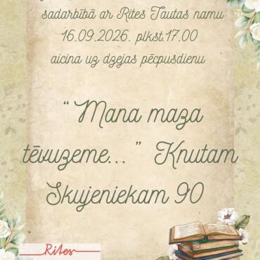 Rites bibliotēka 16.septembrī plkst. 17.00 aicina uz dzejas pēcpusdienu Knutam Skujeniekam-90