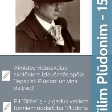 Pasākumi Aknīstes bibliotēkā par godu Plūdona 150.jubilejai