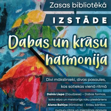 Zasas bibliotēkā decembrī, janvārī Daiņa Liepas (Daudzese) un Aismas Baltiņas (Kintaine) radošo darbu izstāde