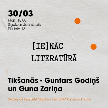Sarunu ciklā “[Ie]nāc literatūrā” dzejnieks Guntars Godiņš un aktrise Guna Zariņa