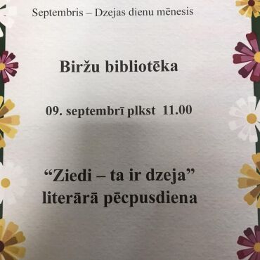 9.septembrī plkst. 11.00 Biržu bibliotēka aicina uz literāro pēcpusdienu 