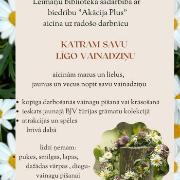 Leimaņu bibliotēka aicina uz radošo darbnīcu 