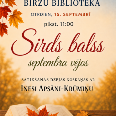 15.septembrī Inese Apsāne-Krūmiņa ciemosies Biržu un Elkšņu bibliotēkās