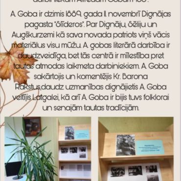 Dignājas bibliotēkā novembrī novadpētniecības izstāde, veltīta Alfrēdam Gobam - 135