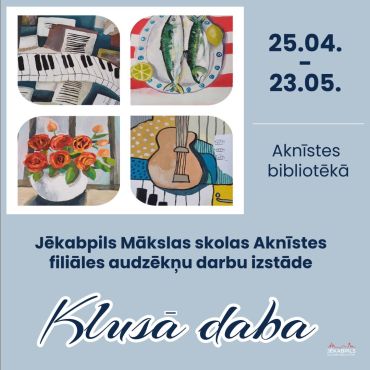 Aknīstes bibliotēkā skatāma Jēkabpils Mākslas skolas Aknīstes filiāles audzēkņu darbu izstāde