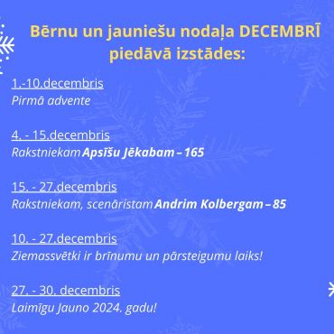 Bērnu un jauniešu nodaļa decembrī piedāvā!