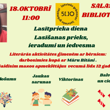 Salas bibliotēka 18.oktobrī plkst. 11.00 aicina uz Lasītprieka dienu!