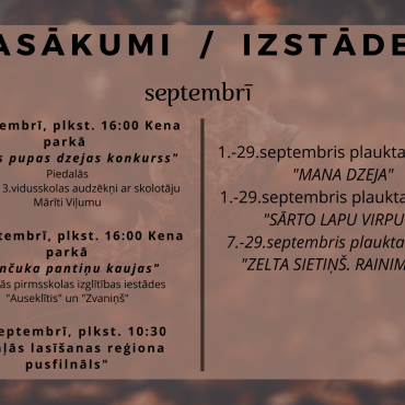 Pasākumi un izstādes septembrī