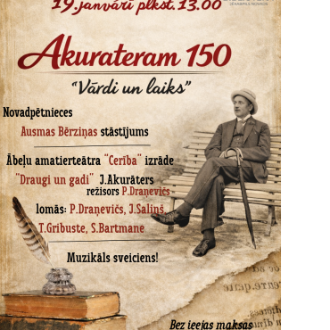 Ābeļu bibliotēka sadarbībā ar Ābeļu Tautas namu 19.janvārī plkst. 13.00 aicina uz pasākumu Akurateram 150