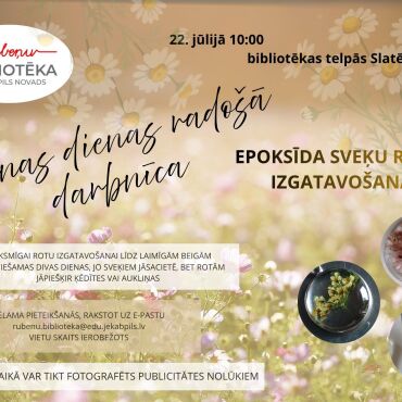 22.jūlijā bibliotēkas telpās Slatē Annas dienas radošā darbnīca