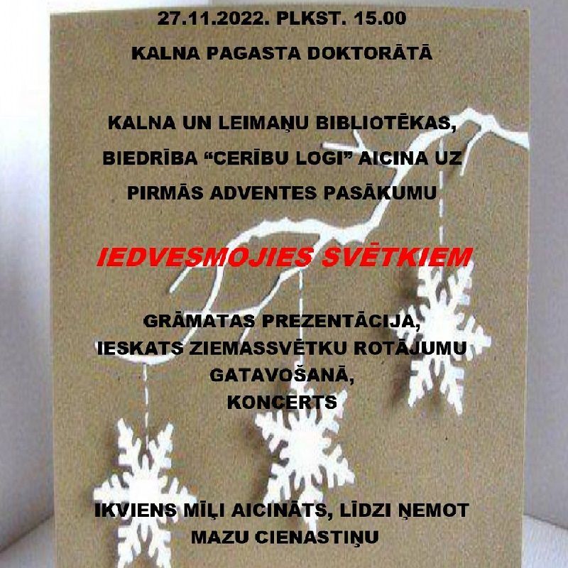 Kalna un Leimaņu bibliotēkas aicina uz Pirmās adventes pasākumu