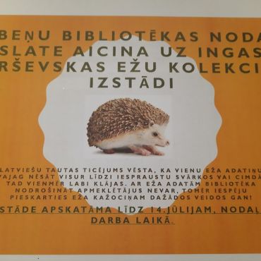 Līdz 14.jūlijam Rubeņu bibliotēkas nodaļā Slatē ir apskatāma Ingas Marševskas ežu kolekcijas izstāde