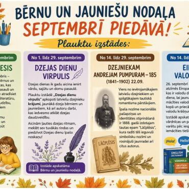 Bērnu un jaunie&scaron;u nodaļa septembrī piedāvā!